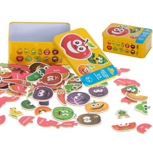 Puzzle cu fructe și legume 25 de piese, un joc distractiv și educativ pentru copii, cu fructe și legume colorate cu fețe amuzante