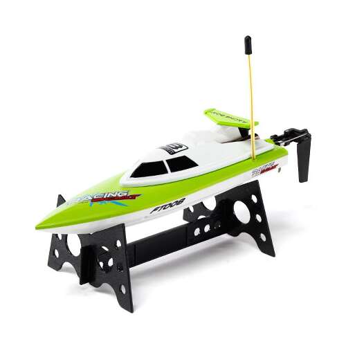 Zelená a biela RC pretekárska loď FT008 na stojane