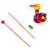 Wooden duck push toy with colorful wheels and beads, disassembled view