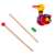 Wooden duck push toy with colorful wheels and beads, disassembled view