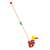Wooden duck push toy with colorful wheels and beads, side view