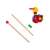 Wooden duck push toy with colorful wheels and beads, disassembled view