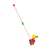 Wooden duck push toy with colorful wheels and beads, side view