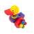 Wooden duck push toy with colorful wheels and beads, close-up view