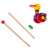 Wooden duck push toy with colorful wheels and beads, disassembled view