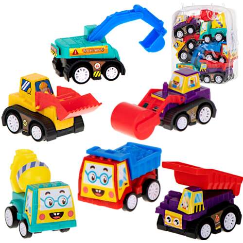 Set de 6 vehicule de construcții pentru copii, inclusiv un mixer de beton, un excavator, un buldozer, un camion basculant și un cilindru