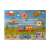 Wooden puzzle with different vehicles for kids, including a plane, hot air balloon, rocket, ship, submarine, train, yellow car, police car, and ambulance
