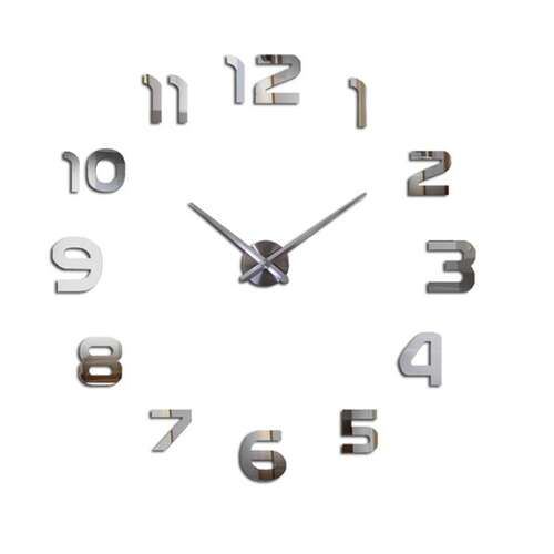 Wall clock large 80-120cm silver 12-digit wall clock