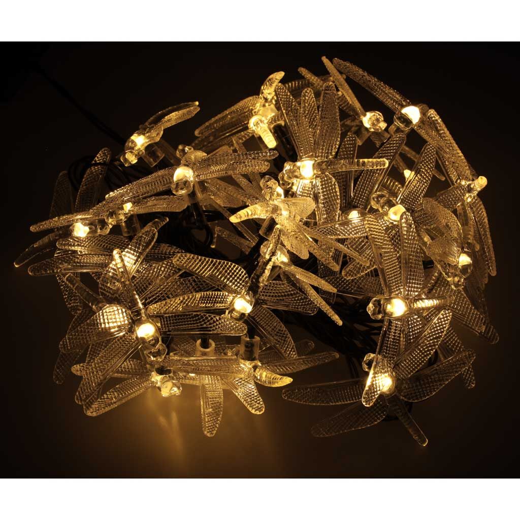 Ikonka Napelemes szitakötő kerti fényfüzér lámpák 6,5m 30LED - Me...