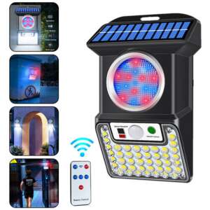 CL-S59 solar powered outdoor security light with remote control, motion sensor, and red and blue flashing lights - Alarm