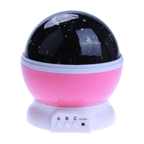 Pink star projector night light with moon and stars, USB powered