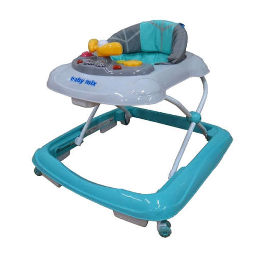 Baby Mix baby walker with turquoise and gray colors, 3/4 view