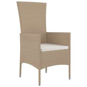 Beige polyrattan garden dining chair with cream-colored cushion - Garden Set
