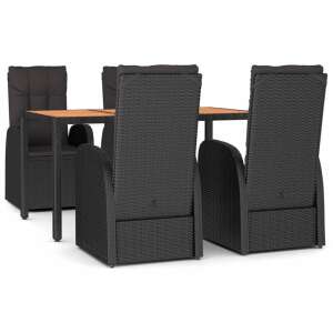 5-piece black polyrattan garden dining set with cushions - Garden Set