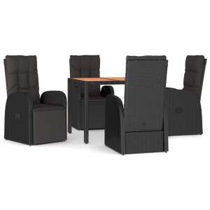 Black polyrattan garden dining set with 4 chairs and a table - Garden Dining Set