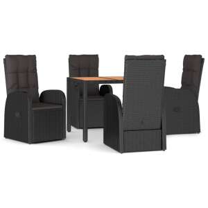 Black polyrattan garden dining set with 4 chairs and a table, featuring comfortable cushions - Garden Set