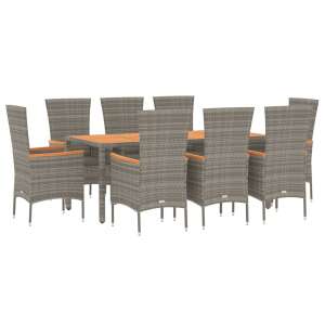 Polyrattan 9-piece garden dining set in gray with acacia wood accents - Garden Dining Set
