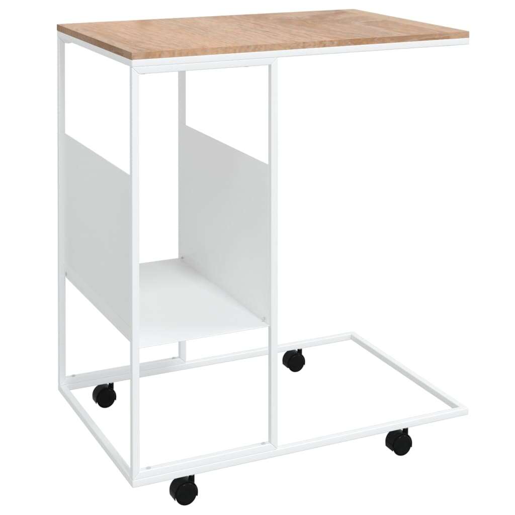 Fehér szerelt fa kisasztal kerekekkel 55x36x63,5 cm