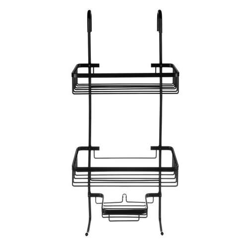 Raf de duș negru cu trei niveluri, pentru agățare pe duș, fără găurire