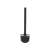 Black silicone toilet brush with holder, front view, bathroom cleaning