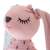 Close-up of the face of a pink plush bunny rabbit with a dress, 52cm