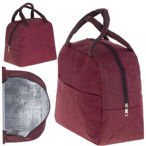 Red insulated lunch bag with a front pocket, showing the inside with a silver lining - Lunch Bag