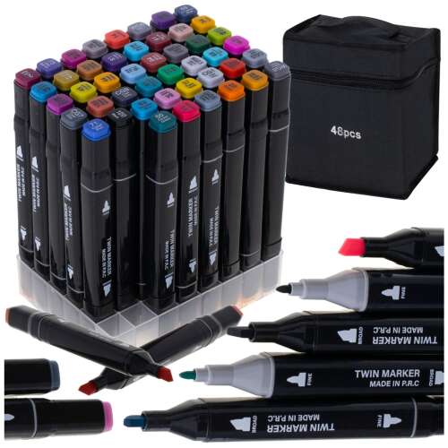 48 piece set of alcohol based twin tip markers with a carrying case and stand