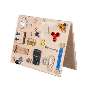 Ikonka Tablă educativă din lemn cu două fețe - Maro, jucărie de învățare senzorială pentru copii mici - Inlea4Fun
