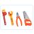 Toy tool set: adjustable wrench, open-end wrench, pliers, and saw