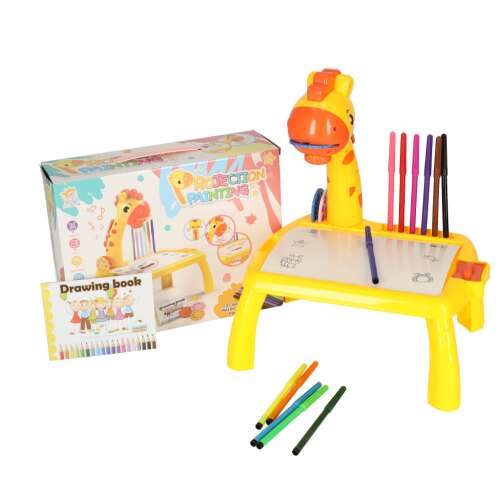 Yellow giraffe projection drawing table with markers and drawing book, kids art toy