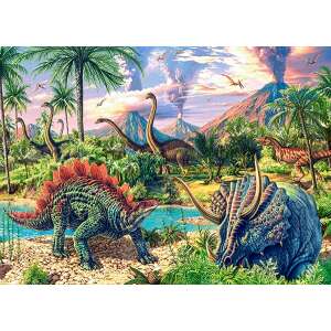 Castorland 120-teiliges Dinosaurier-Puzzle mit einem Stegosaurus und einem Triceratops in einer prähistorischen Landschaft mit Vulkanen - Castorland Puzzle