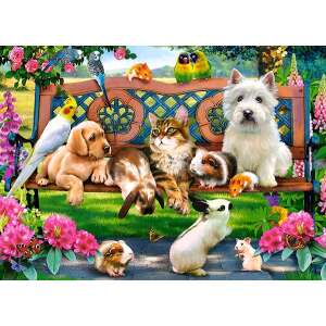 Castorland Puzzle Pets in the Park 180 piece jigsaw puzzle, showing completed puzzle - Puzzle