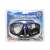 Black and blue diving mask with clear lenses, diving mask packaging