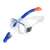 Diving mask and snorkel set, clear blue and orange, angled view