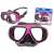 Pink and black diving mask with clear lenses and adjustable strap