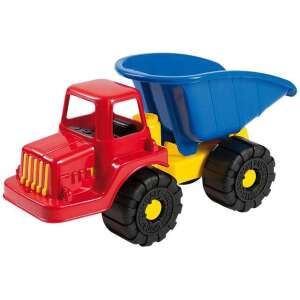 Red plastic dump truck toy with blue bed, Little Worker brand - Androni Work machine for children