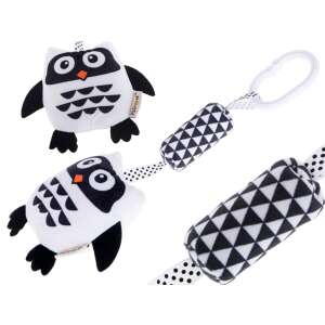 Black and white owl sensory rattle with contrasting patterns, perfect for babies and toddlers - Kik