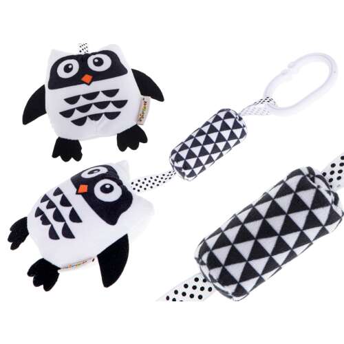 Black and white owl sensory rattle with contrasting patterns, perfect for babies and toddlers