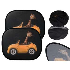 Giraffe car sunshade, 2 pack, black, 44cm x 36cm, for car windows, blocks sunlight, protects from UV rays, easy to install, static cling, giraffe design - Car Sunshade