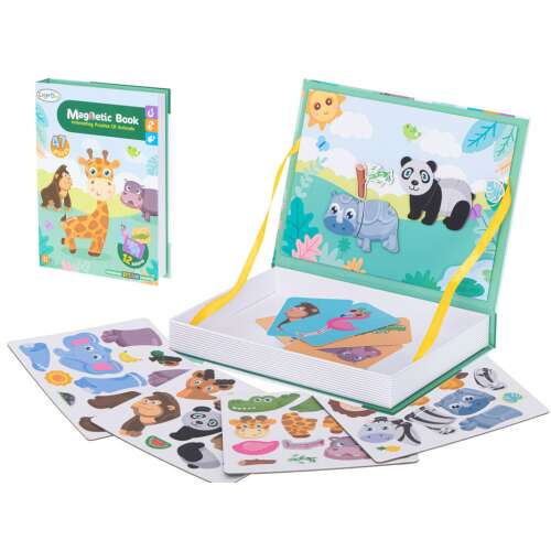 Color Day Magnetic Book Animals Puzzle set, open with magnetic pieces and instruction cards