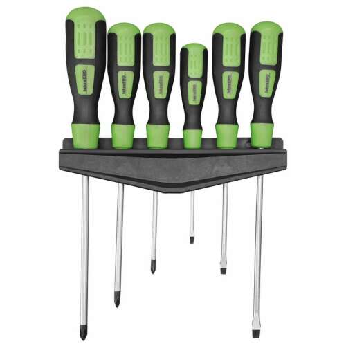 ISKRA ERO HTS-6 6-piece screwdriver set with magnetic tips, including Phillips and flathead screwdrivers, in a holder