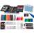 145 piece art set in a blue suitcase, with colored pencils, markers, paint, brushes, and more