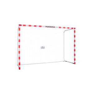 Hudora Fußballtor, 300 x 200 x 110 cm, rot-weiße Torpfosten, weißes Netz - Fußball