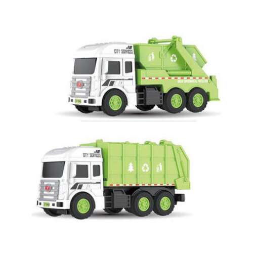 Service Team 15cm Szemétszállító Jármű Játék, Két Változat, Zöld és Fehér, Részletes Kivitelezés, Szabadonfutó Kerekek - Magic Toys