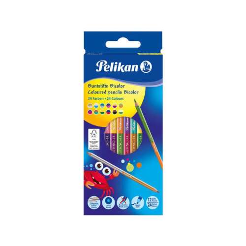 Creioane colorate Pelikan Bicolor, 12 creioane cu 24 culori, pachet de 12
