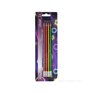 Set de 4 creioane grafite HB color neon cu radiere, marca Spirit - Papetărie