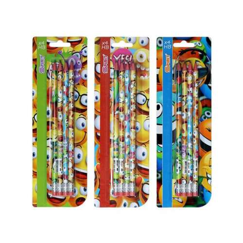 Spirit Happy Emoji 4er Pack Bleistifte mit Radiergummi