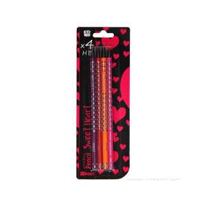 Spirit: schwarzer dreieckiger HB Bleistift mit Radiergummi 4er Set mit Herzchenmuster 85613355 - Graphitstifte