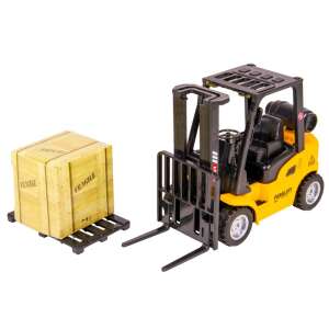 Jucărie - stivuitor din metal turnat sub presiune la scară 1:50 cu o ladă de lemn - Mașină de lucru pentru copii