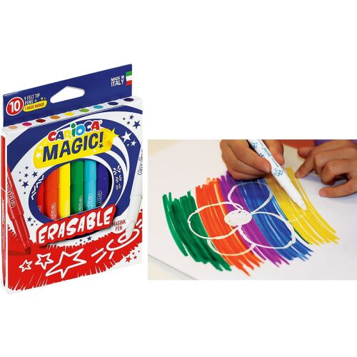 Carioca Magic Erasable Filctoll készlet - 10 szín plusz radír. Szórakoztató művészeti kellékek gyerekeknek.